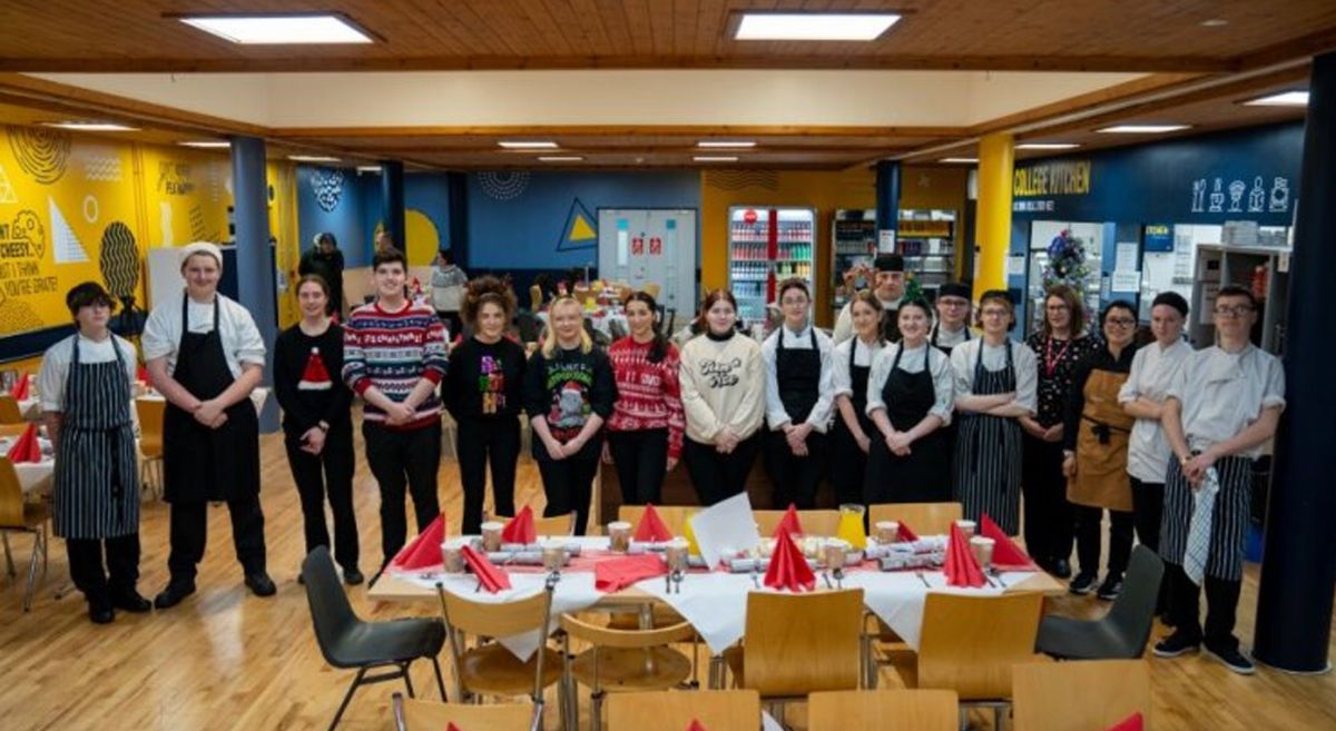 Students and staff involved in the foodbank festive lunch